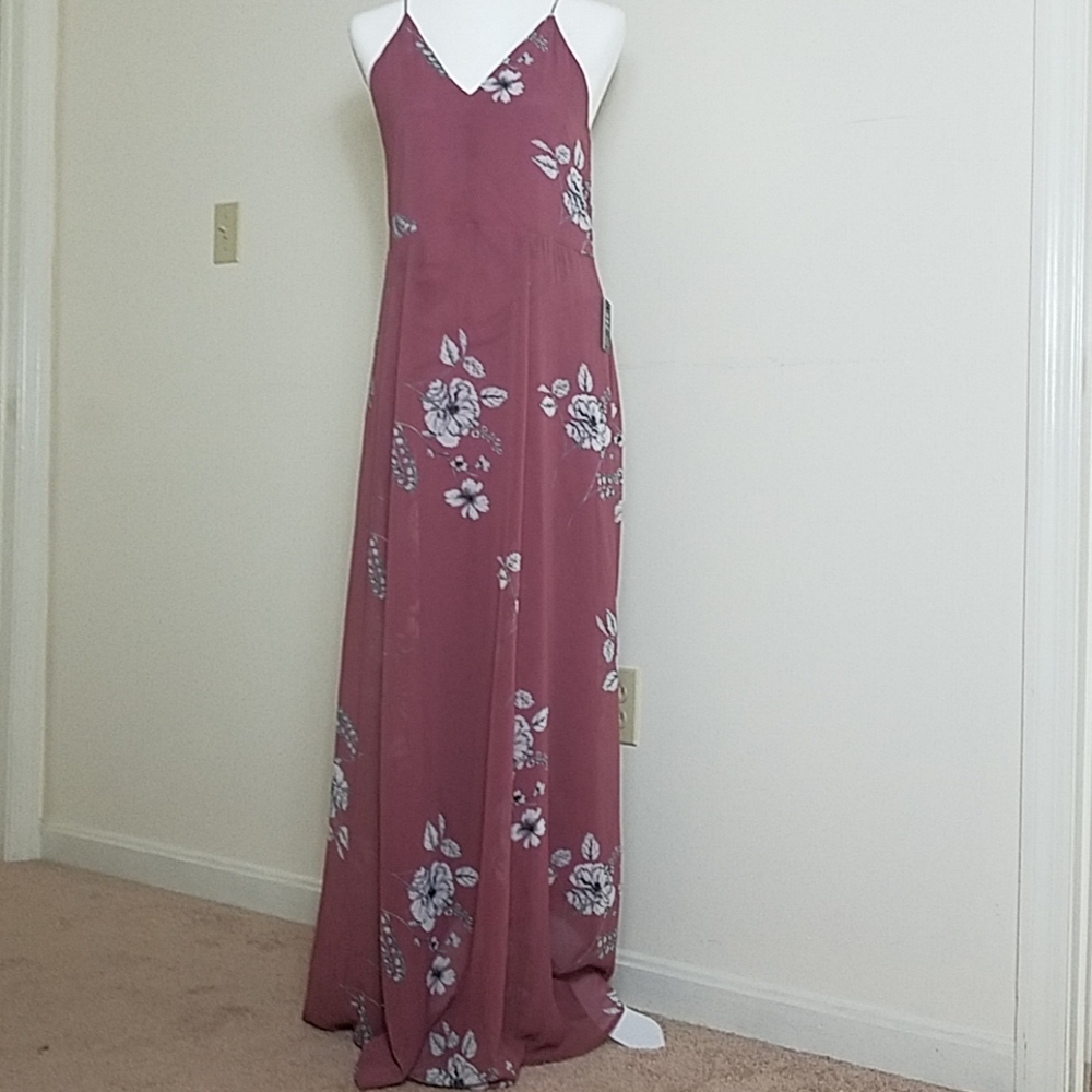 Express wine colored flower print maxi dre…